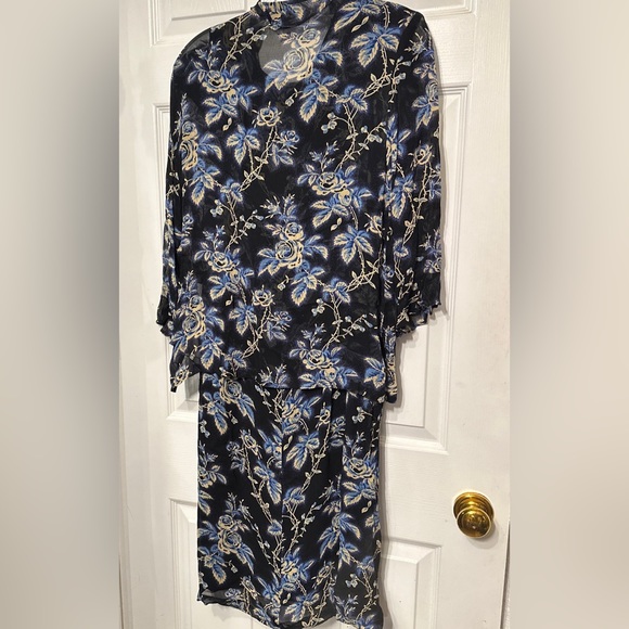 Leslie Fay 10 Women's 2 Piece Navy Floral Sleeveless Midi Shift Dress & Blouse - Picture 11 of 11